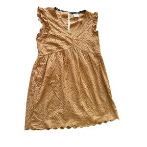 Knox Rose Women Eyelet Tan Dress Medium Sleeveless Embroidered Scalloped Hemline